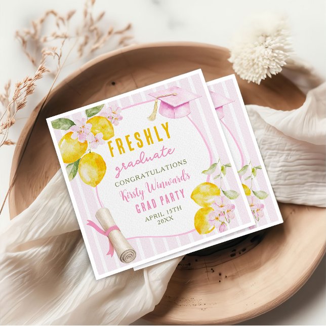Guardanapo De Papel Pink Stripes Lemons and Flowers Graduation (Criador carregado)