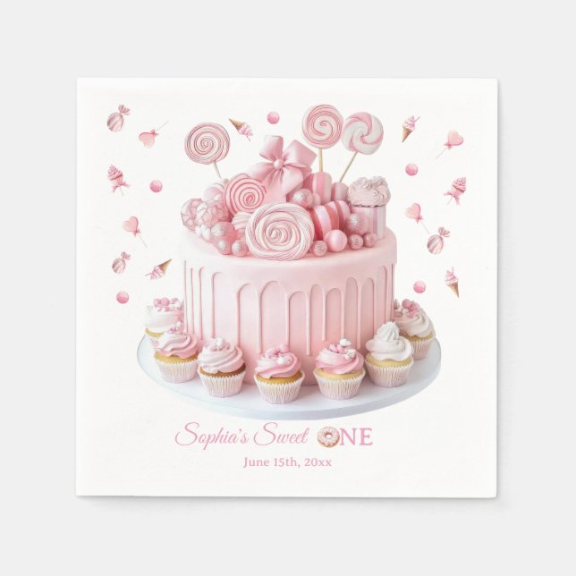 Guardanapo De Papel Pink Sweet One Birthday Napkins (Frente)