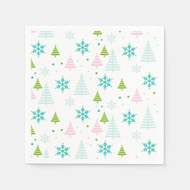Guardanapo De Papel Pink Teal Green Trees Modern Christmas  (Frente)