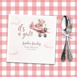 Guardanapo De Papel Pink Teddy Baby Shower for a Girl