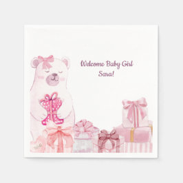 Guardanapo De Papel Pink Teddy Bear Baby Shower Napkin