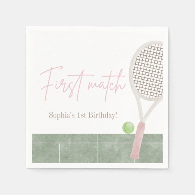 Guardanapo De Papel Pink Tennis First Birthday Girl Preppy Classic  (Frente)