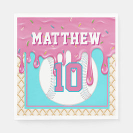 Guardanapo De Papel Pink & Turquoise Baseball Drip Birthday Party