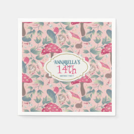 Guardanapo De Papel Pink Vintage Cottagecore Mushroom Birthday
