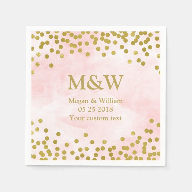 Guardanapo De Papel Pink Watercolor Dourado Confetti Wedkin Napkin (Frente)