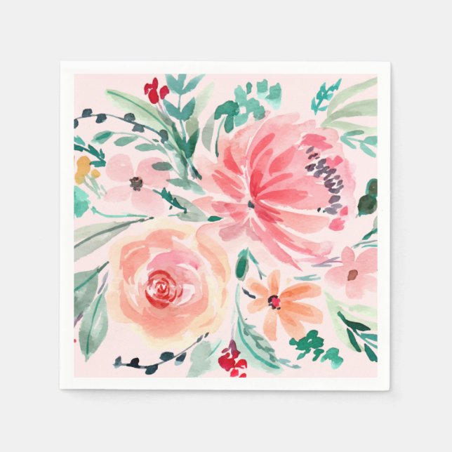 Guardanapo De Papel Pink Watercolor Floral Bridal Shower (Frente)