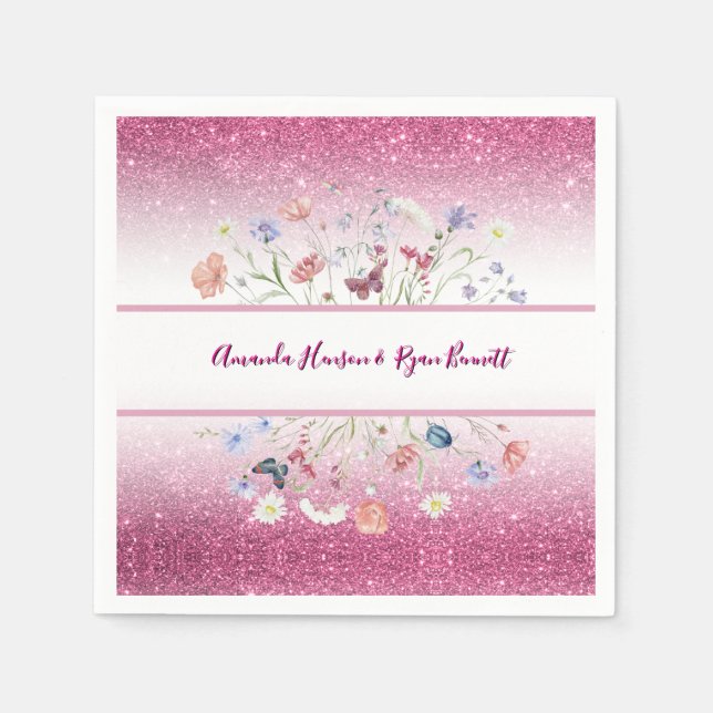 Guardanapo De Papel Pink Watercolor Floral Flower Wedding (Frente)