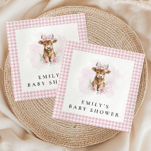Pink Watercolor Highland Cow Girl Baby Shower