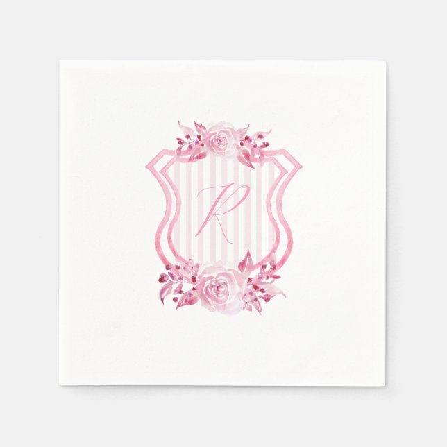 Guardanapo De Papel Pink Watercolor Monograma Napkins Floral (Frente)