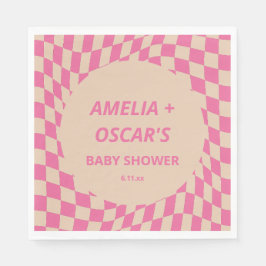 Guardanapo De Papel Pink Wavy Checker Couples Baby Shower Names