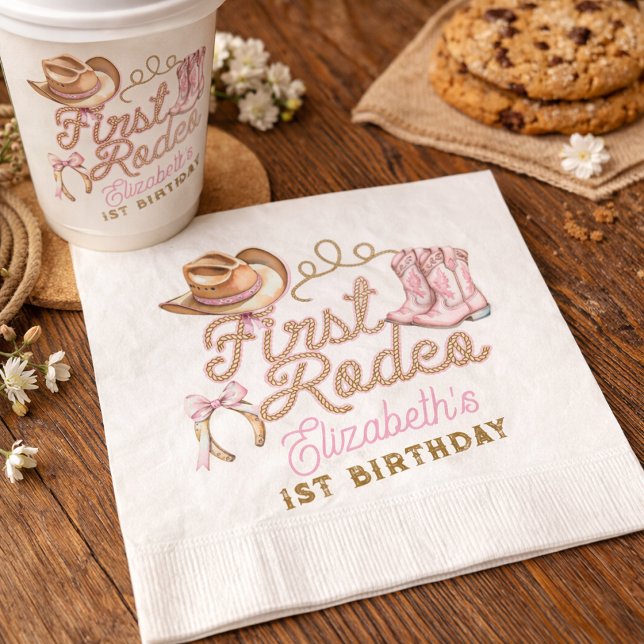 Guardanapo De Papel Pink Western First Rodeo Birthday (Pink Western First Rodeo Birthday Napkins)