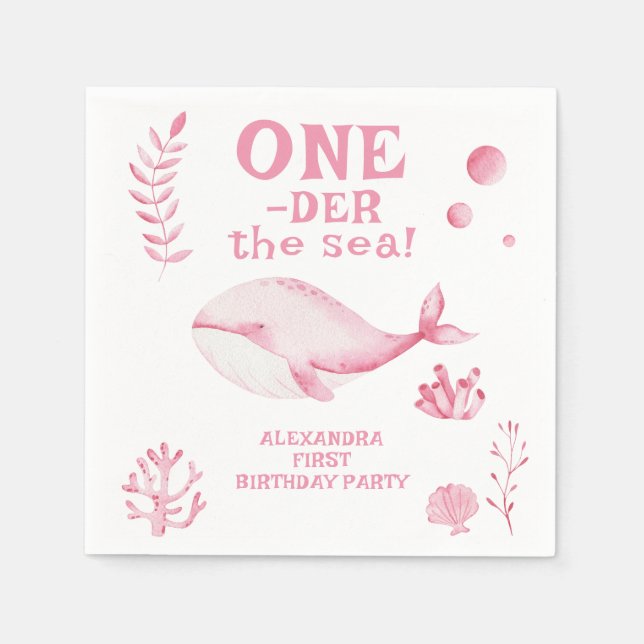 Guardanapo De Papel Pink Whale Oneder The Sea 1st Birthday  (Frente)