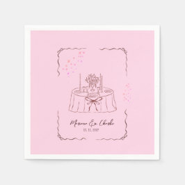 Guardanapo De Papel Pink Whimsical Hand Drawn Illustrated Wedding