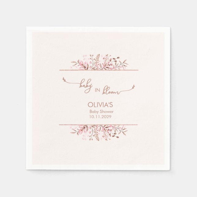 Guardanapo De Papel Pink Wildflower Baby in Bloom Baby Shower (Frente)