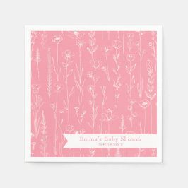 Guardanapo De Papel Pink Wildflower Baby Shower | Floral Pattern 