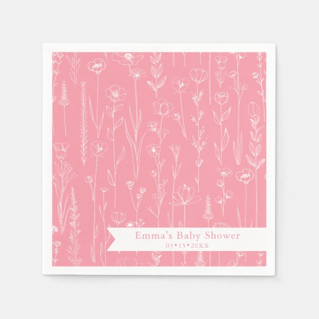 Guardanapo De Papel Pink Wildflower Baby Shower | Floral Pattern  (Frente)