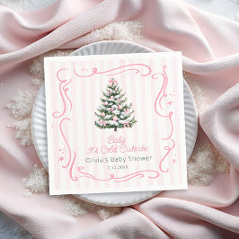 Guardanapo De Papel Pink Winter Christmas Tree Baby Shower