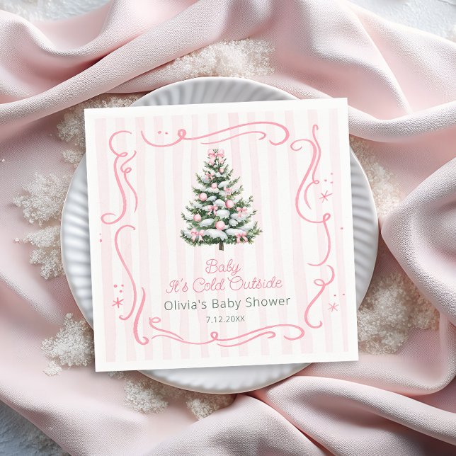 Guardanapo De Papel Pink Winter Christmas Tree Baby Shower (Criador carregado)