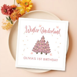 Guardanapo De Papel Pink Winter Onederland Árvore de Natal Aniversário
