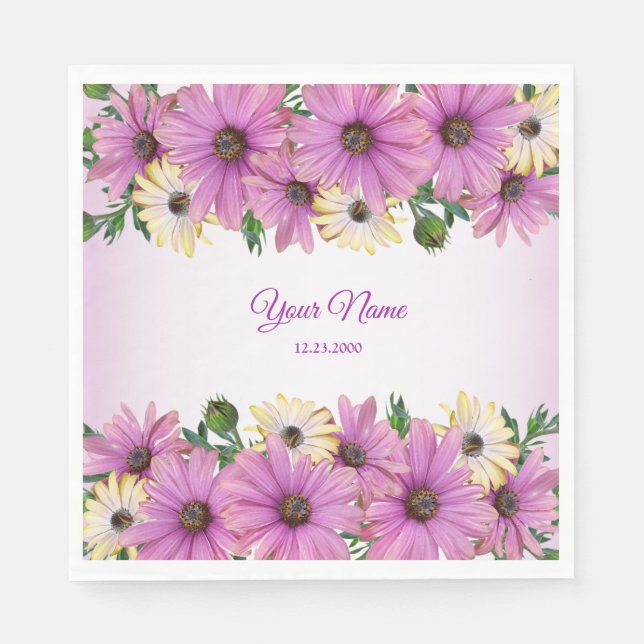 Guardanapo De Papel Pink Yellow Floral Rustic Elegant Wedding Party (Frente)