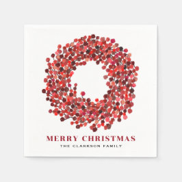 Guardanapo De Papel Pintado Mão Vermelho Winterberry Wreath no Natal