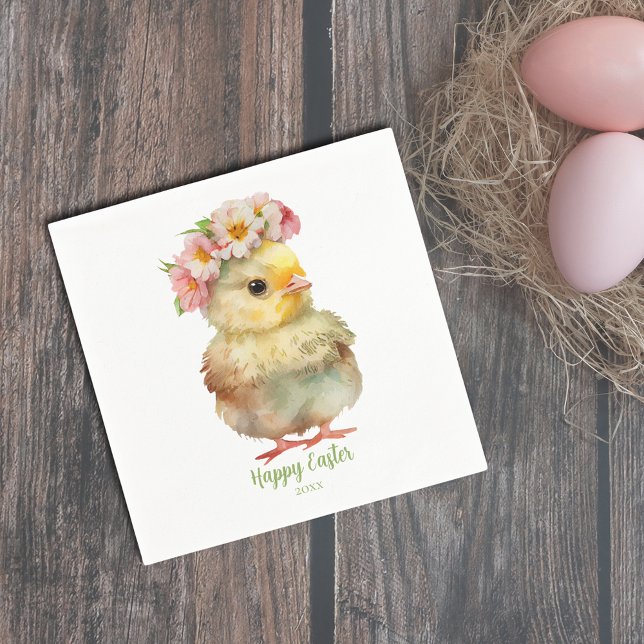 Guardanapo De Papel Pintinho de Aquarela do Felz pascoa bonito (Pretty Happy Easter Watercolor Chick Napkins
)