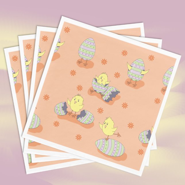Guardanapo De Papel Pintinhos de Páscoa Engraçados Papel Nápoles (Funny Doodle Easter Chicks Paper Napkins .)