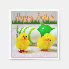 Guardanapo De Papel pintinhos felzs pascoa com laranja verde-amarelo