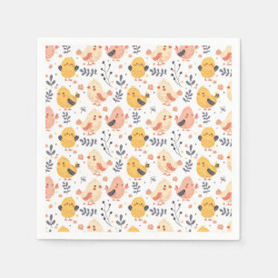 Guardanapo De Papel Pintinhos Primavera e padrão floral bonitos