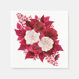 Guardanapo De Papel Pintura Aquarela à Mão Flores Vermelhas e Brancas