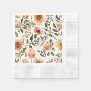 Guardanapo De Papel Pintura Botânica de Flores de Aquarela Laranja