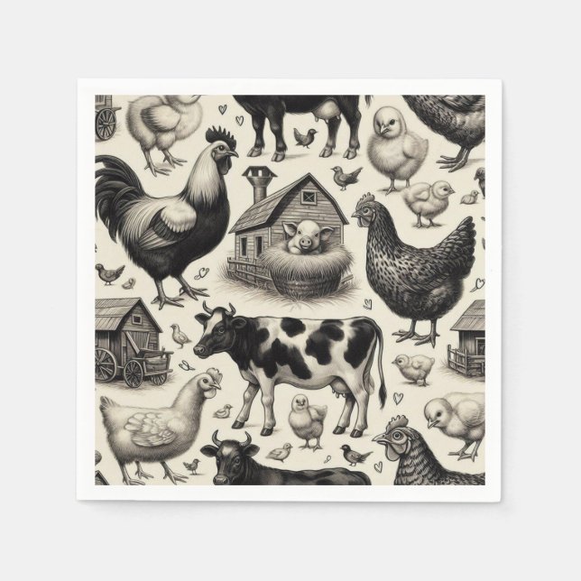 Guardanapo De Papel Pintura De Animais De Exploração (Frente)