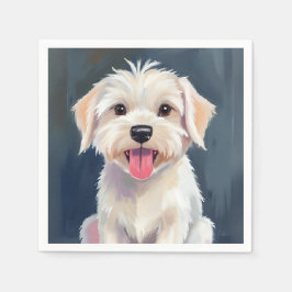 Guardanapo De Papel Pintura de Cachorro Branco de Filhote Maltês