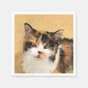 Guardanapo De Papel Pintura De Gato Calico - Arte De Gato Original Bon