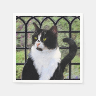 Guardanapo De Papel Pintura de Gato Tuxedo - Arte de Gato Original Cus