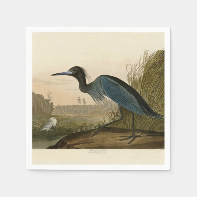 Guardanapo De Papel Pintura de Heron Audubon com Crane Azul (Frente)