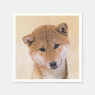 Guardanapo De Papel Pintura de Shiba Inu (Vermelho) - Arte Original de