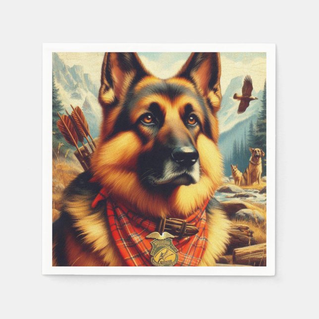 Guardanapo De Papel Pintura do German shepherd Vintage (Frente)