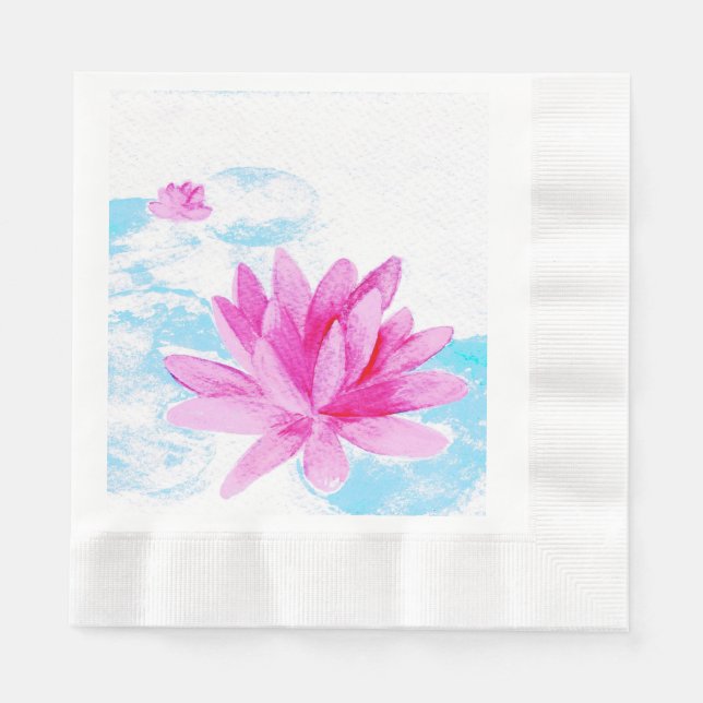 Guardanapo De Papel Pintura em Aquarela com Flor de Lotus Rosa (Frente)
