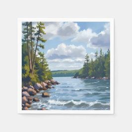 Guardanapo De Papel Pintura em Aquarela da Margem do Lago Tahoe Tranqu