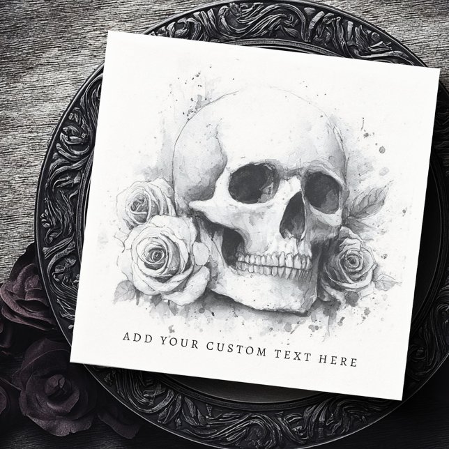 Guardanapo De Papel Pintura em aquarela de caveira com rosas (Skull with roses watercolor painting napkins)