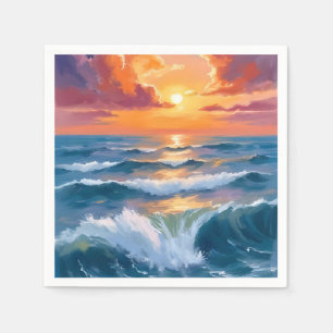 Guardanapo De Papel Pintura em Aquarela do Pôr do Sol no Mar Brilhante