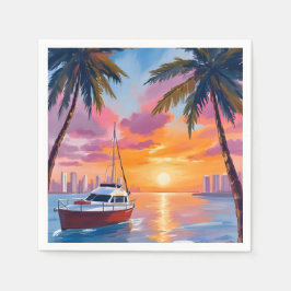 Guardanapo De Papel Pintura em Aquarela do Porto de Barcos de Miami Be