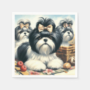 Guardanapo De Papel Pintura em Cute Vintage Shih-Tzu