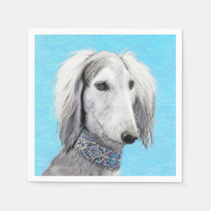 Guardanapo De Papel Pintura em Saluki (Prata) - Arte Cão Original Bon