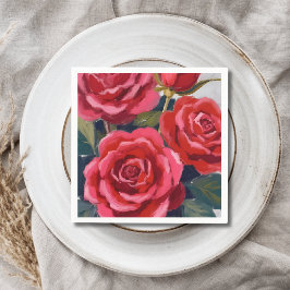 Guardanapo De Papel Pintura Floral de Rosas Vermelhas