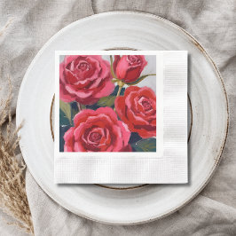 Guardanapo De Papel Pintura Floral de Rosas Vermelhas