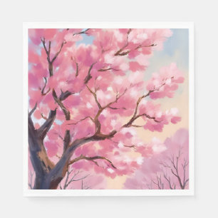 Guardanapo De Papel Pintura Floral Rosa de Árvores de Cerejeira em Flo