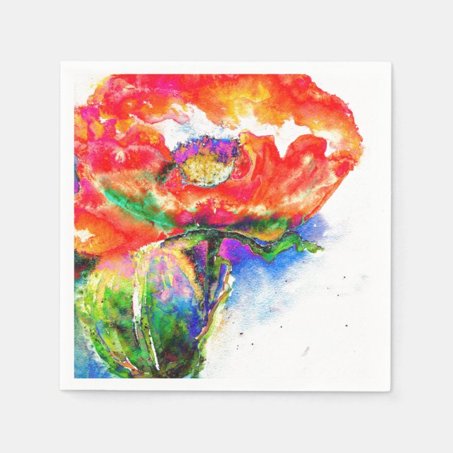 Guardanapo De Papel Pintura floral vermelha Elegante (Frente)