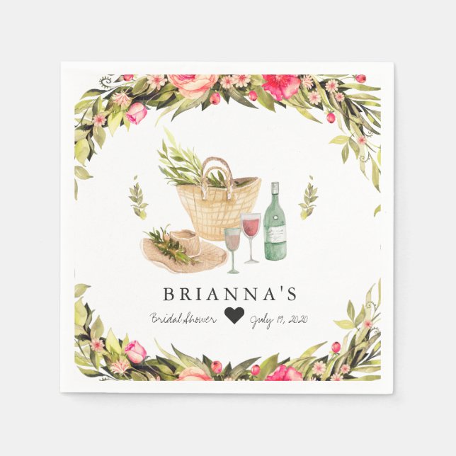 Guardanapo De Papel Piquenique de Verão Floral em Aquarela (Frente)